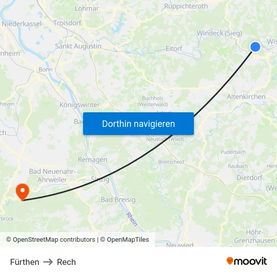 Fürthen to Rech map
