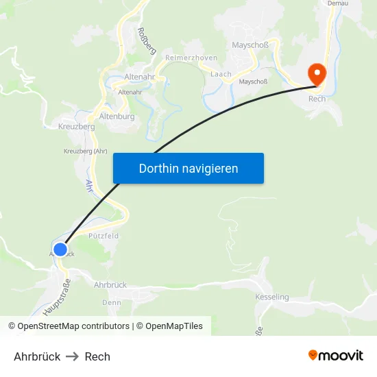 Ahrbrück to Rech map