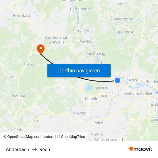 Andernach to Rech map