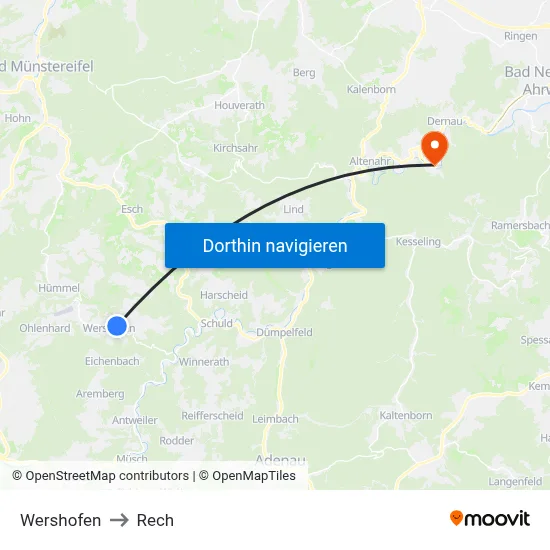 Wershofen to Rech map