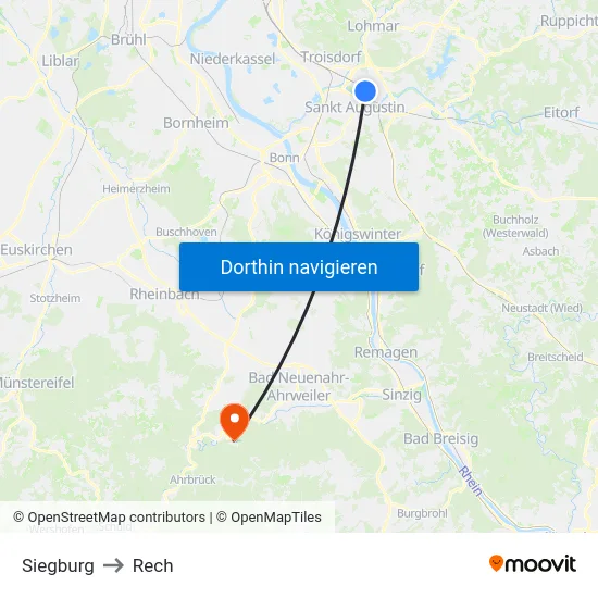 Siegburg to Rech map