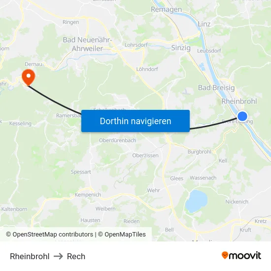 Rheinbrohl to Rech map
