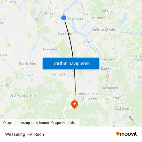 Wesseling to Rech map