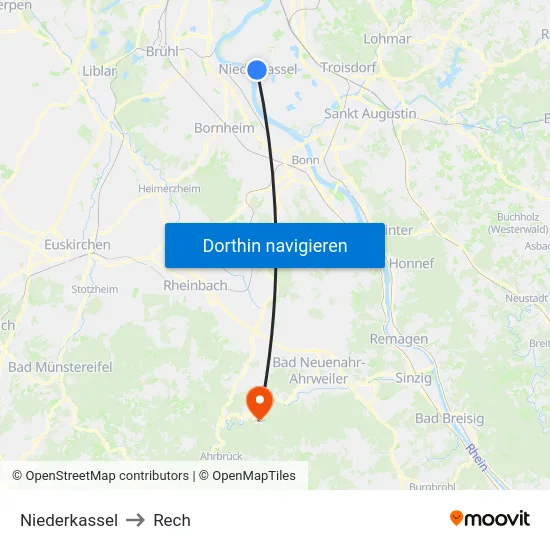 Niederkassel to Rech map