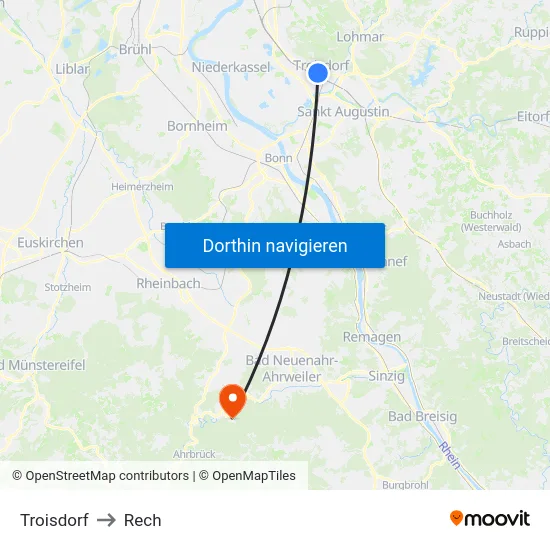 Troisdorf to Rech map