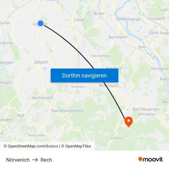 Nörvenich to Rech map