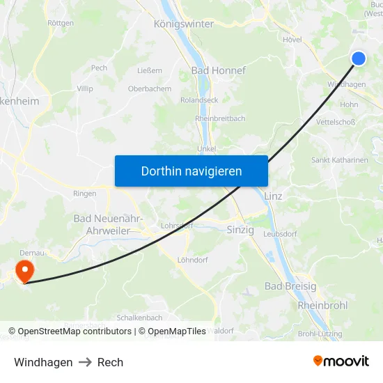Windhagen to Rech map