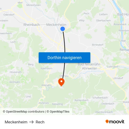 Meckenheim to Rech map