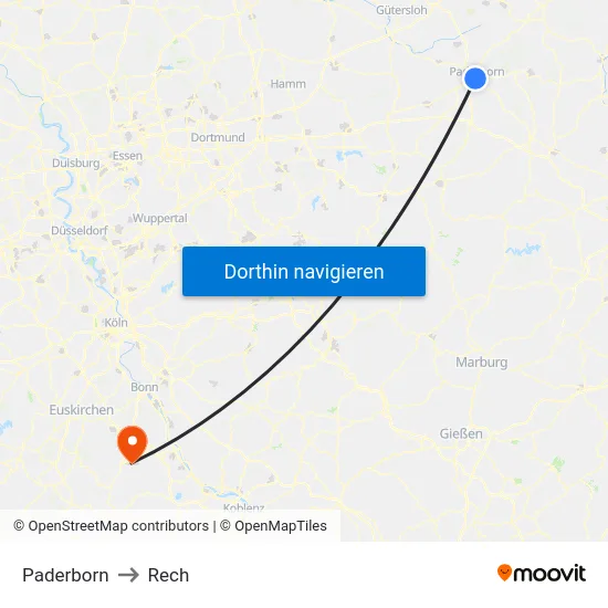 Paderborn to Rech map
