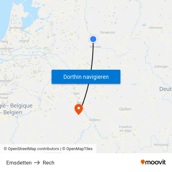 Emsdetten to Rech map