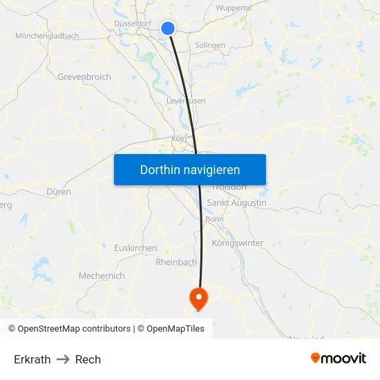 Erkrath to Rech map