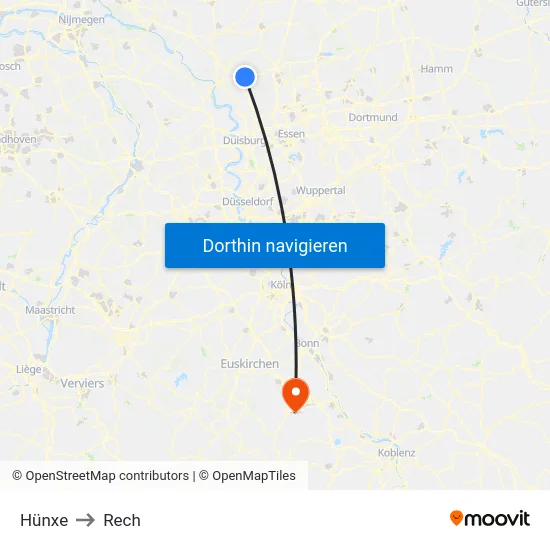 Hünxe to Rech map