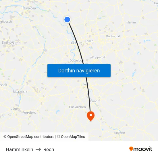 Hamminkeln to Rech map