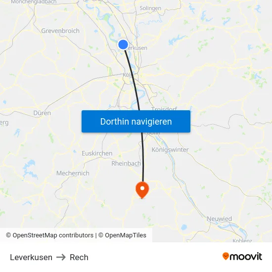 Leverkusen to Rech map