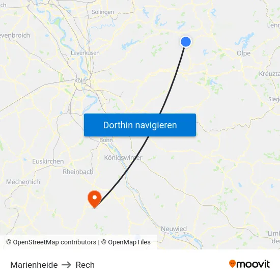 Marienheide to Rech map