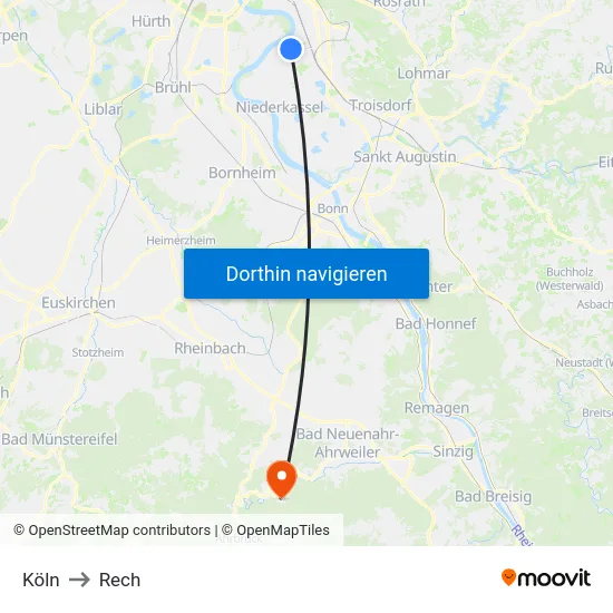 Köln to Rech map