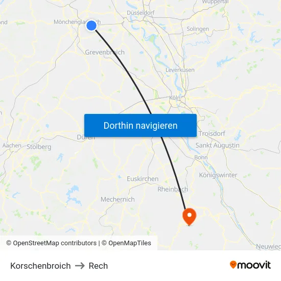 Korschenbroich to Rech map