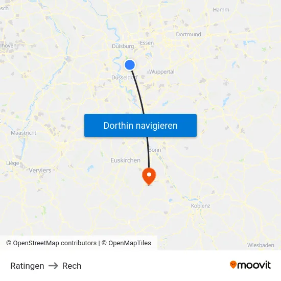 Ratingen to Rech map
