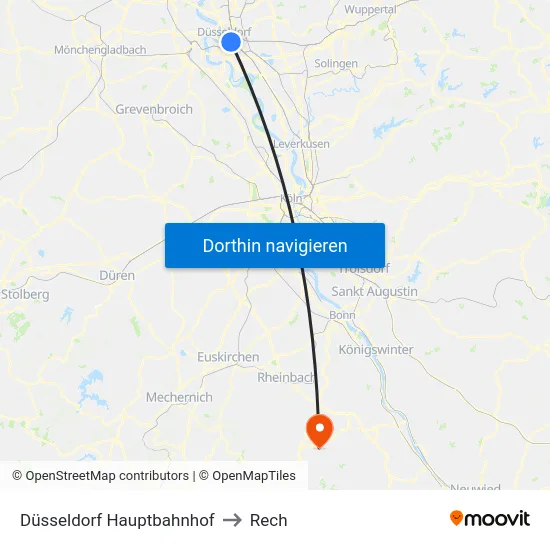 Düsseldorf Hauptbahnhof to Rech map