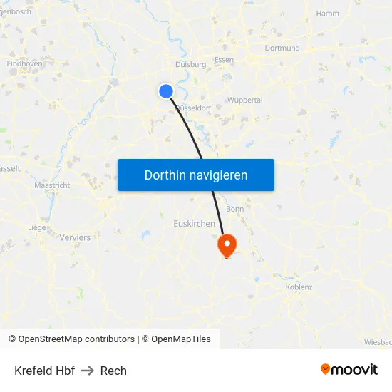 Krefeld Hbf to Rech map