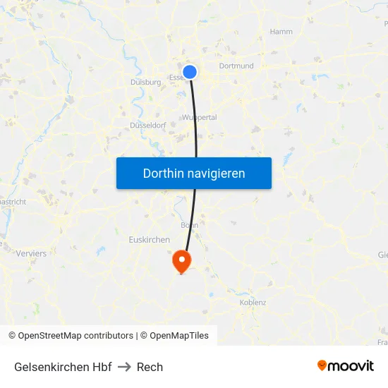 Gelsenkirchen Hbf to Rech map
