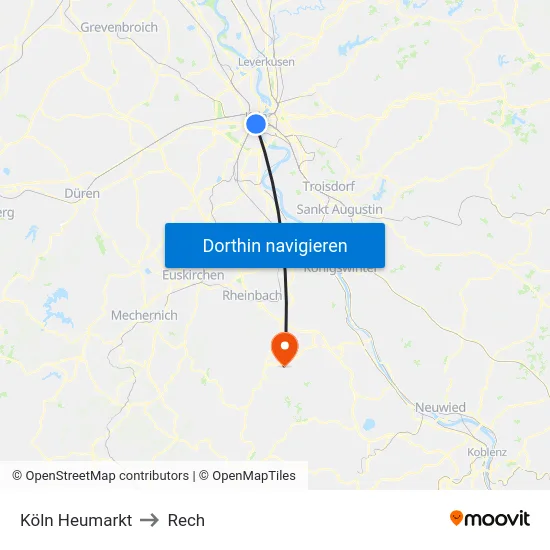 Köln Heumarkt to Rech map