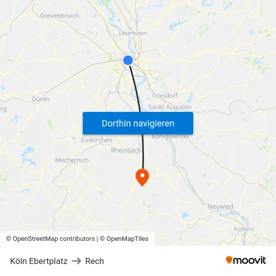 Köln Ebertplatz to Rech map