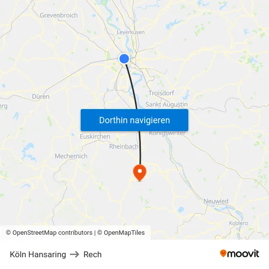 Köln Hansaring to Rech map