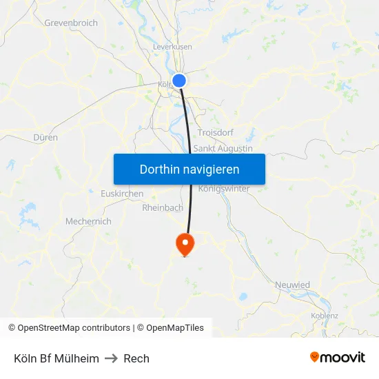 Köln Bf Mülheim to Rech map
