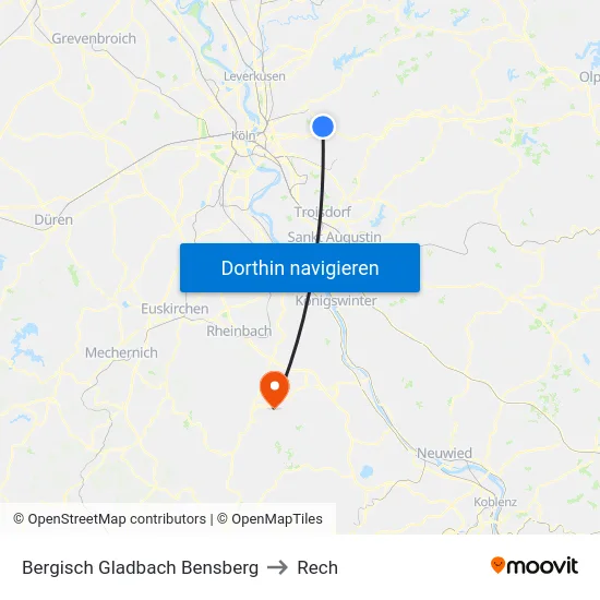 Bergisch Gladbach Bensberg to Rech map