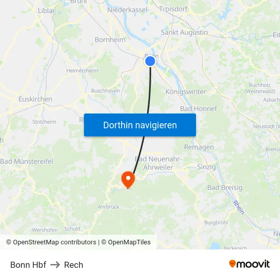 Bonn Hbf to Rech map