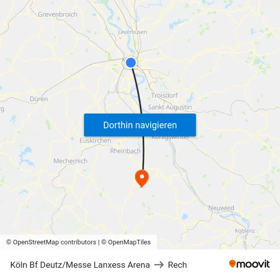 Köln Bf Deutz/Messe Lanxess Arena to Rech map