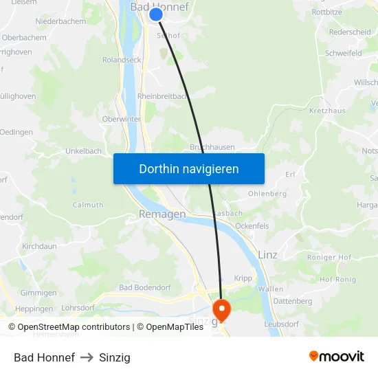Bad Honnef to Sinzig map