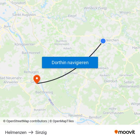 Helmenzen to Sinzig map