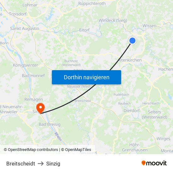 Breitscheidt to Sinzig map