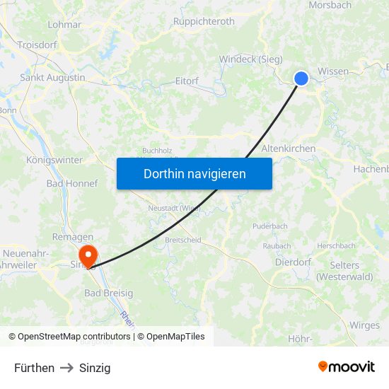 Fürthen to Sinzig map