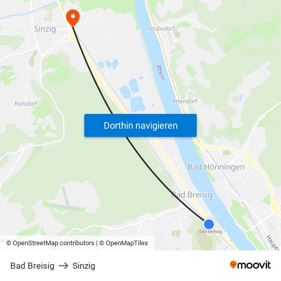 Bad Breisig to Sinzig map