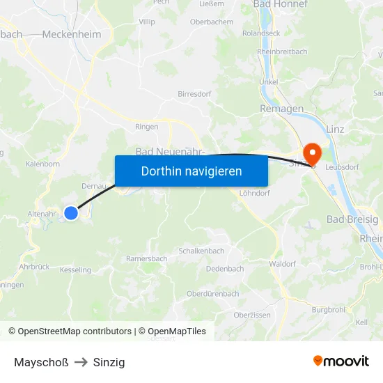 Mayschoß to Sinzig map