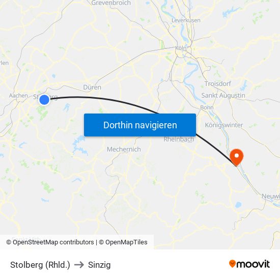 Stolberg (Rhld.) to Sinzig map