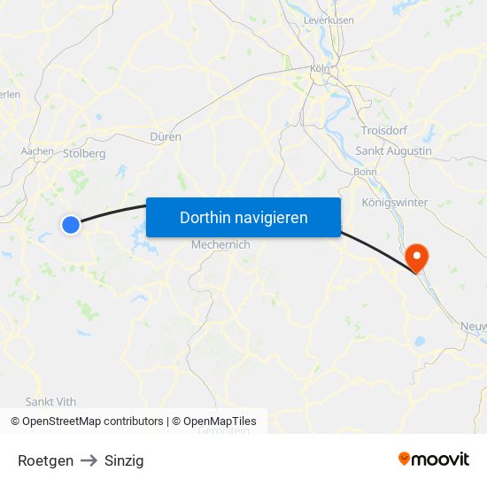 Roetgen to Sinzig map