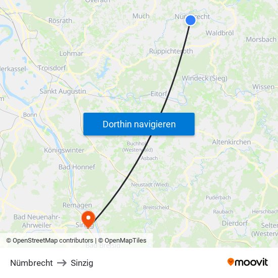 Nümbrecht to Sinzig map