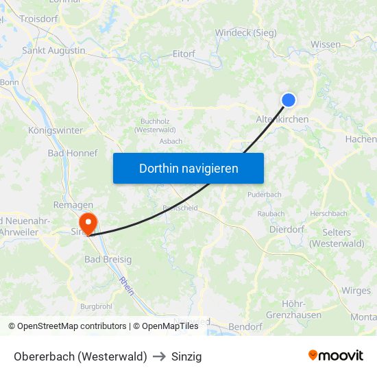 Obererbach (Westerwald) to Sinzig map