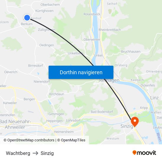 Wachtberg to Sinzig map