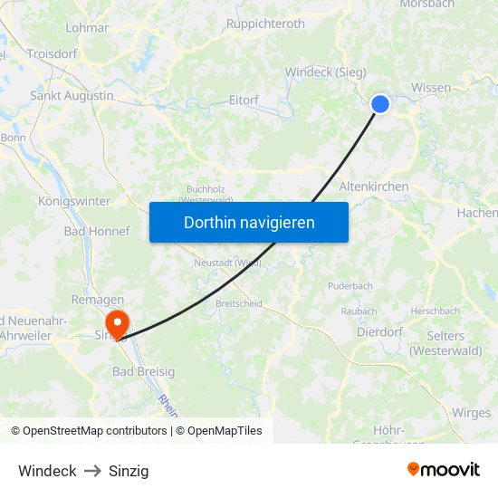 Windeck to Sinzig map
