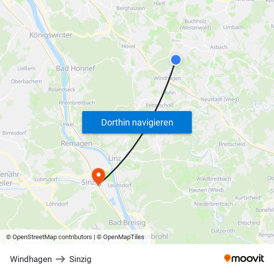 Windhagen to Sinzig map