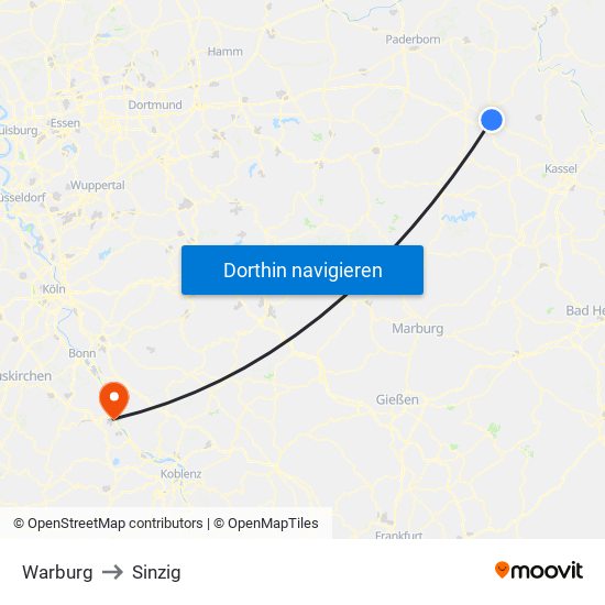 Warburg to Sinzig map