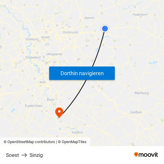 Soest to Sinzig map