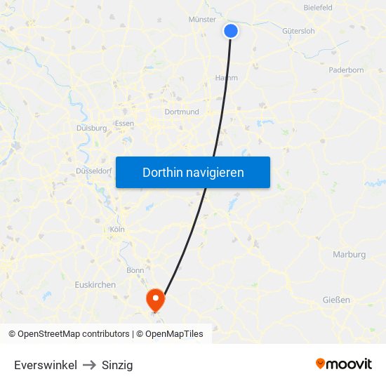 Everswinkel to Sinzig map