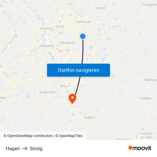 Hagen to Sinzig map