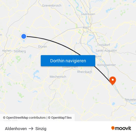 Aldenhoven to Sinzig map